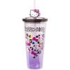Silver Buffalo Sanrio Hello Kitty Jungle Leopard Print Heart and Bow Pattern Plastic Cold Cup with Lid and Straw Topper, 24 Ounces