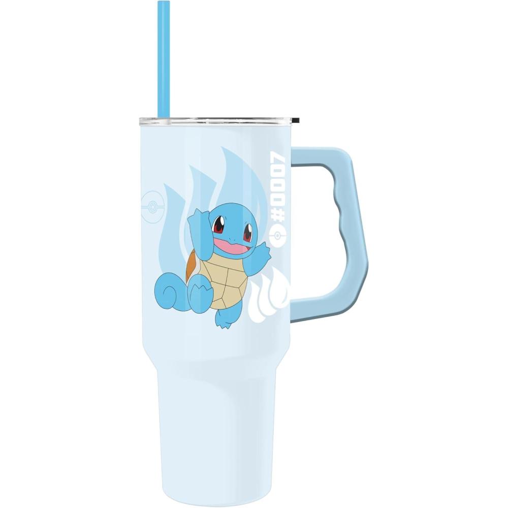 imageSilver Buffalo Pokmon Stainless Steel Tumbler with Handle Featuring Squirtle Fits in Standard Cup Holder 40 OuncesSquirtle Pokemon