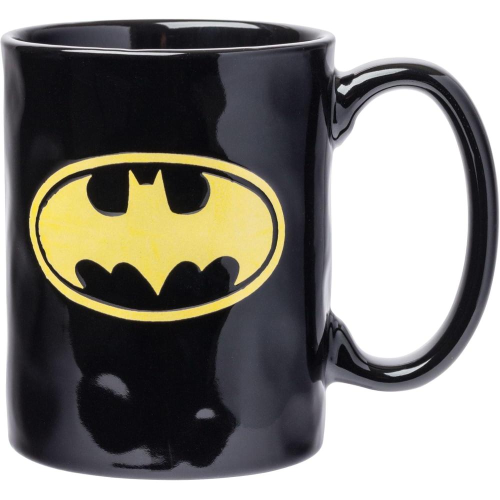 imageSilver Buffalo Batman Yellow Stripe Logo Wax Resist Pottery Ceramic Mug 15 Ounces15 Ounces