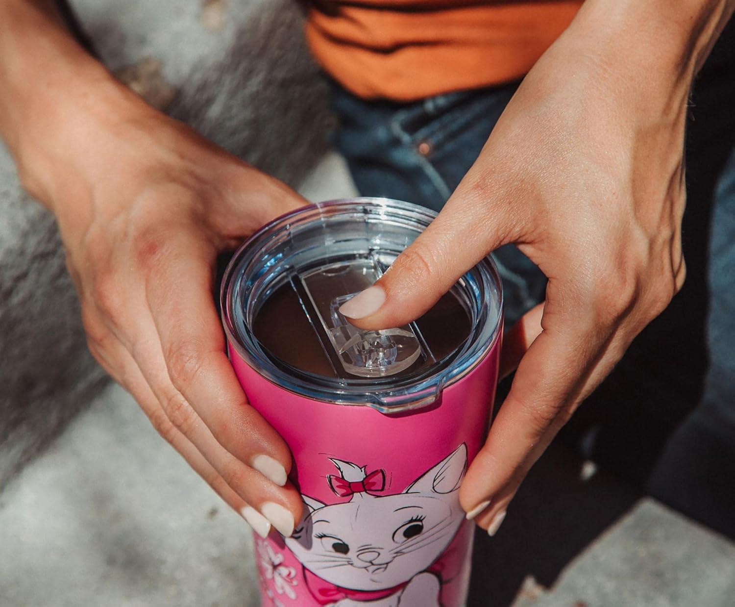 imageSilver Buffalo Aristocats Marie Doodle Flowers Double Walled Stainless Steel Tumbler w Straw 22 Ounces 1 Count Pack of 1