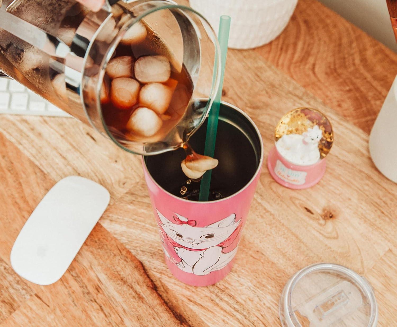 imageSilver Buffalo Aristocats Marie Doodle Flowers Double Walled Stainless Steel Tumbler w Straw 22 Ounces 1 Count Pack of 1