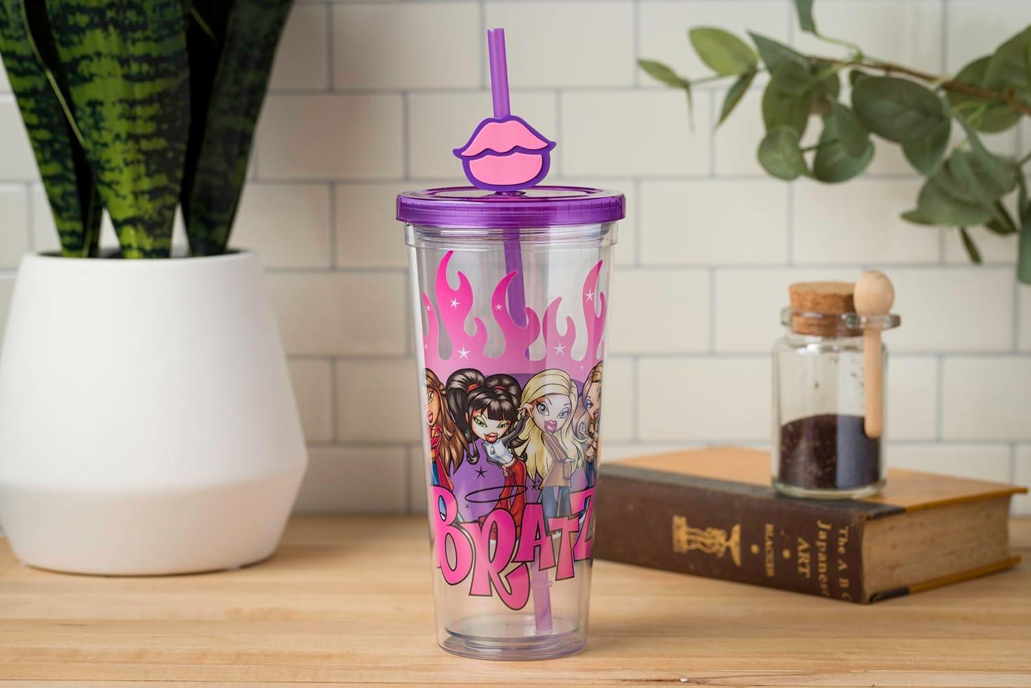 imageSilver Buffalo Sanrio Hello Kitty And Friends Featuring Kuromi and Little Twin Stars Plastic Cold Cup with Lid and Topper Straw 24 ouncesBratz Flames and Full Lips
