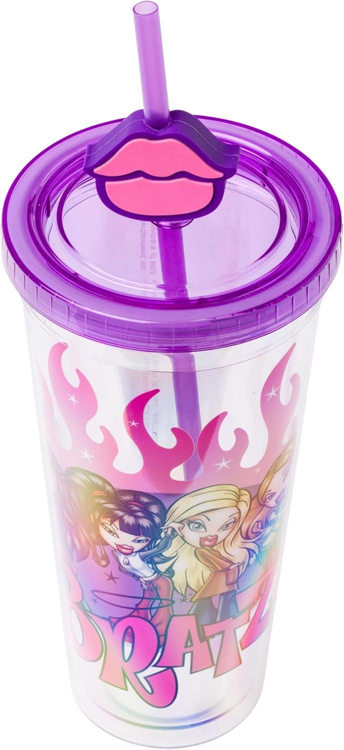 imageSilver Buffalo Sanrio Hello Kitty And Friends Featuring Kuromi and Little Twin Stars Plastic Cold Cup with Lid and Topper Straw 24 ouncesBratz Flames and Full Lips