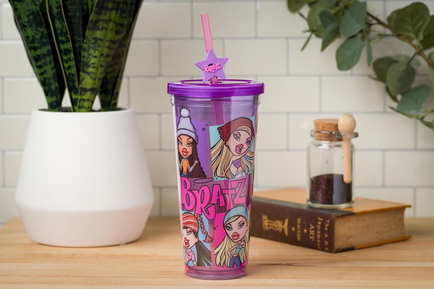 imageSilver Buffalo Sanrio Hello Kitty And Friends Featuring Kuromi and Little Twin Stars Plastic Cold Cup with Lid and Topper Straw 24 ouncesBratz Pink and Purple