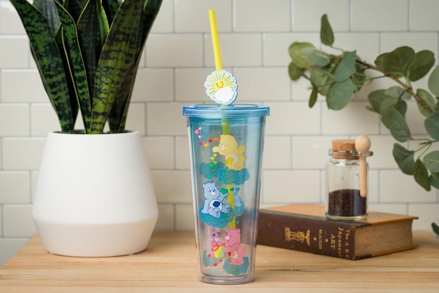 imageSilver Buffalo Sanrio Hello Kitty And Friends Featuring Kuromi and Little Twin Stars Plastic Cold Cup with Lid and Topper Straw 24 ouncesCare Bears Happy Sunshine