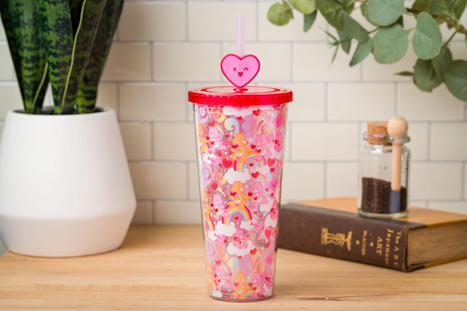 imageSilver Buffalo Sanrio Hello Kitty And Friends Featuring Kuromi and Little Twin Stars Plastic Cold Cup with Lid and Topper Straw 24 ouncesCare Bears Love Rainbow Hearts
