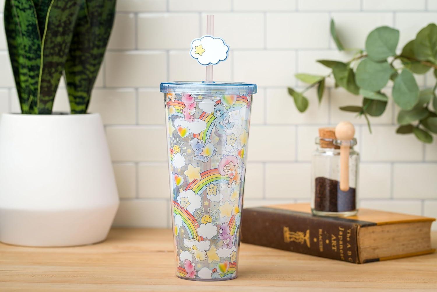imageSilver Buffalo Sanrio Hello Kitty And Friends Featuring Kuromi and Little Twin Stars Plastic Cold Cup with Lid and Topper Straw 24 ouncesCare Bears Rainbow Watercolor