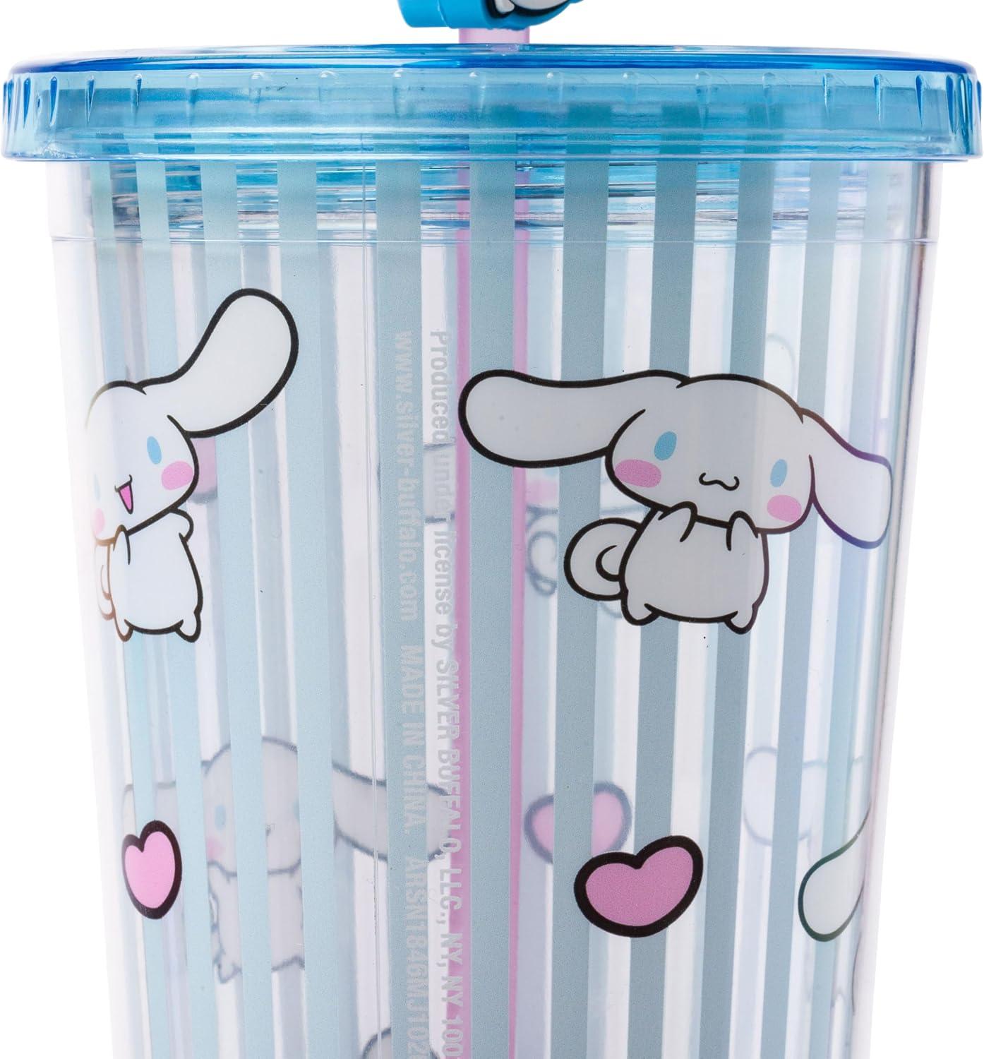 imageSilver Buffalo Sanrio Hello Kitty And Friends Featuring Kuromi and Little Twin Stars Plastic Cold Cup with Lid and Topper Straw 24 ouncesCinnamoroll
