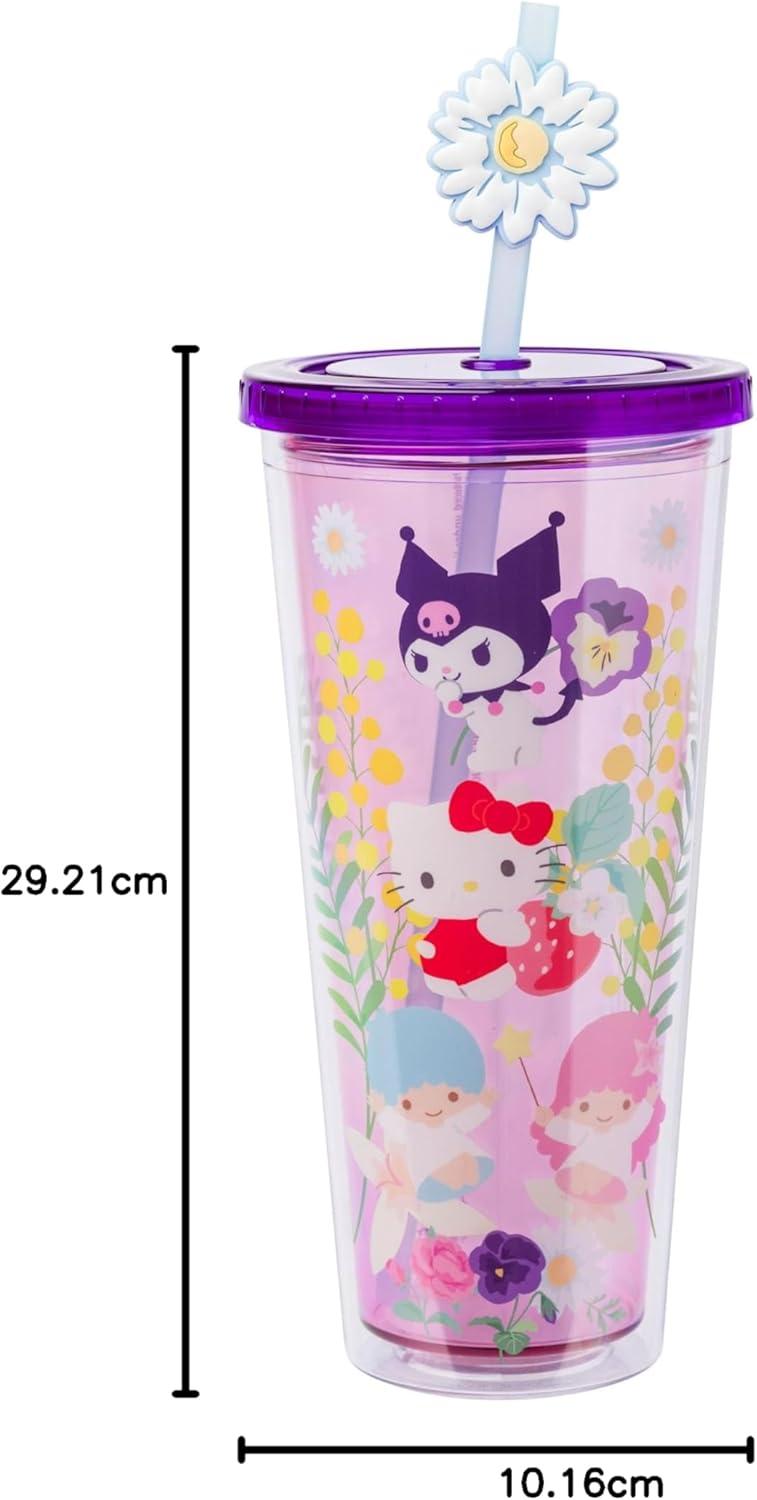 imageSilver Buffalo Sanrio Hello Kitty And Friends Featuring Kuromi and Little Twin Stars Plastic Cold Cup with Lid and Topper Straw 24 ouncesHello Kitty Kuromi and Little Twin Stars