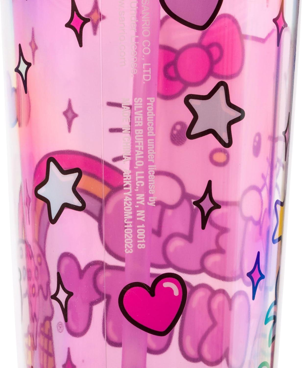 imageSilver Buffalo Sanrio Hello Kitty And Friends Featuring Kuromi and Little Twin Stars Plastic Cold Cup with Lid and Topper Straw 24 ouncesHello Kitty Kawaii Hearts and Sparkle