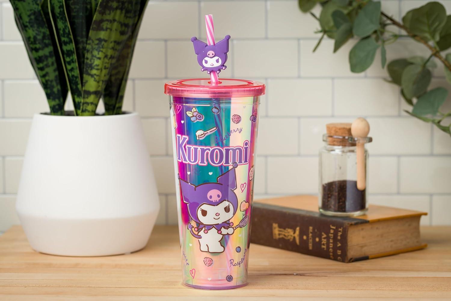 imageSilver Buffalo Sanrio Hello Kitty And Friends Featuring Kuromi and Little Twin Stars Plastic Cold Cup with Lid and Topper Straw 24 ouncesKuromi Iridescent