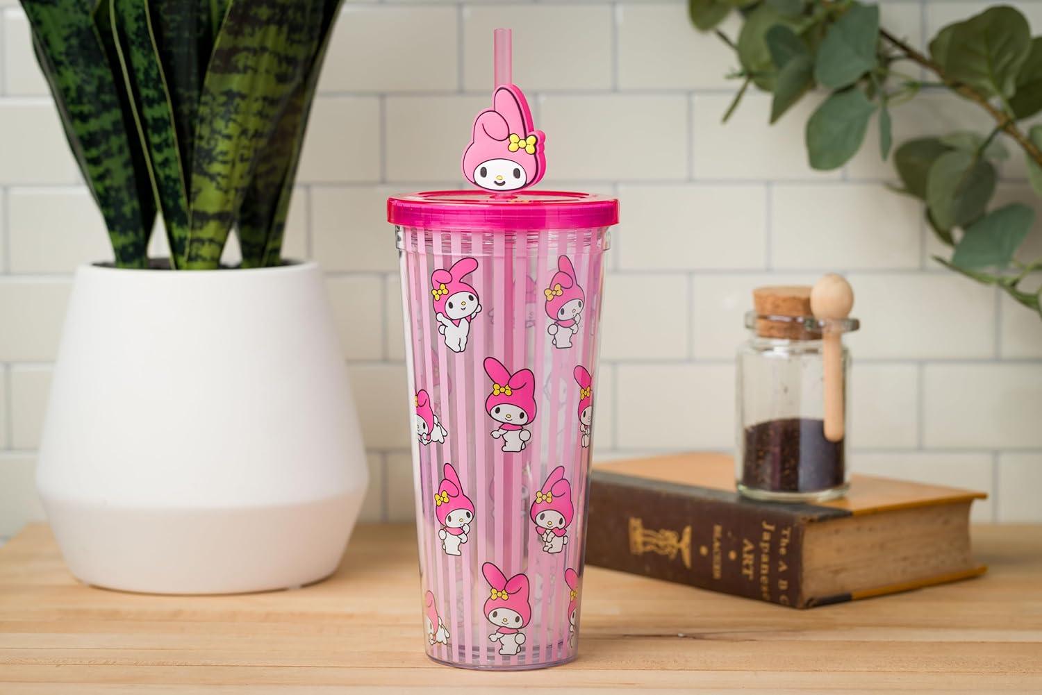 imageSilver Buffalo Sanrio Hello Kitty And Friends Featuring Kuromi and Little Twin Stars Plastic Cold Cup with Lid and Topper Straw 24 ouncesMy Melody