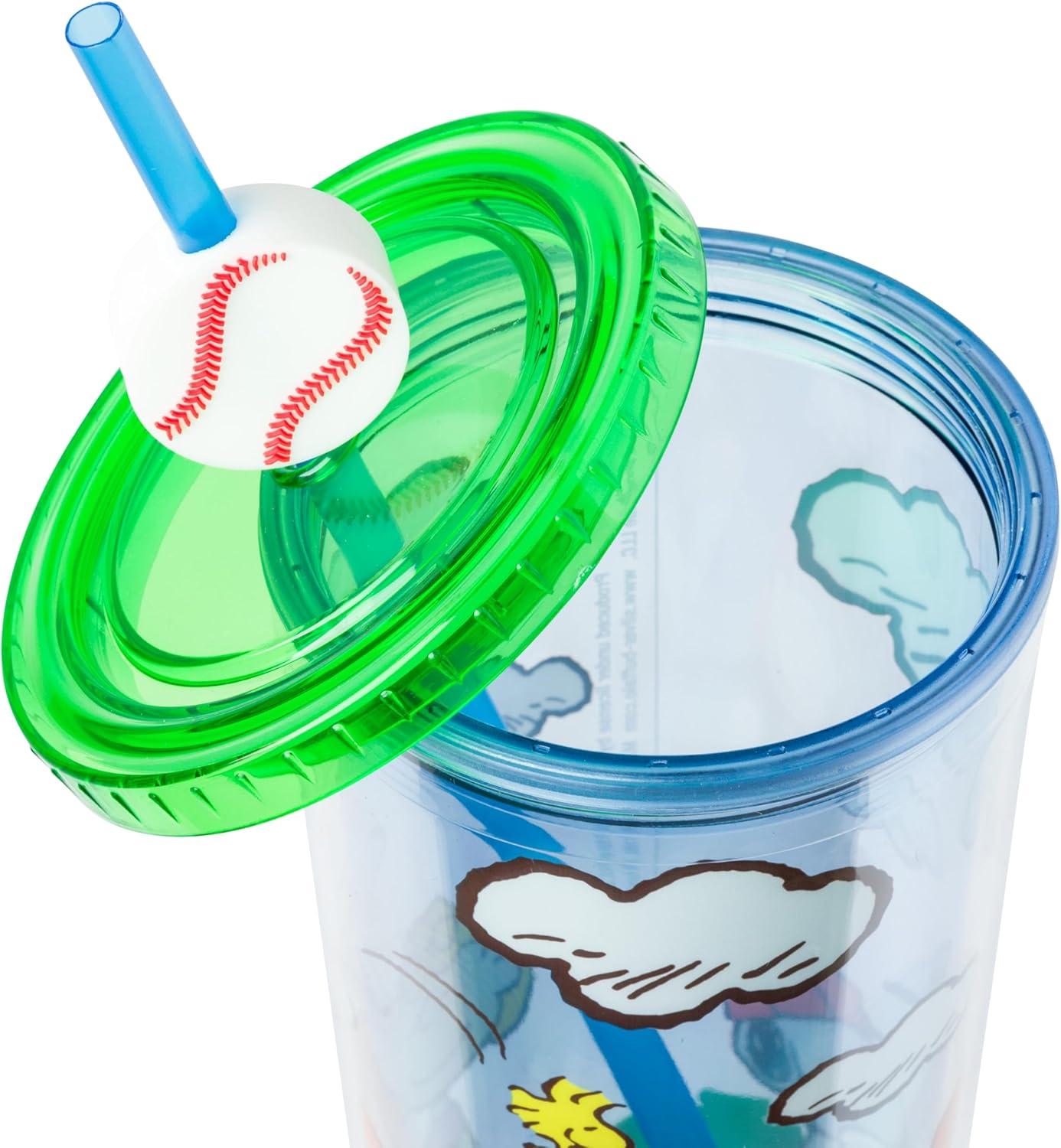 imageSilver Buffalo Sanrio Hello Kitty And Friends Featuring Kuromi and Little Twin Stars Plastic Cold Cup with Lid and Topper Straw 24 ouncesPeanuts Playing Baseball