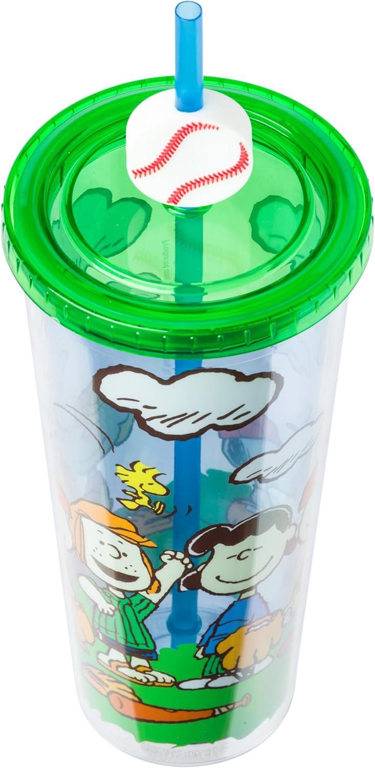 imageSilver Buffalo Sanrio Hello Kitty And Friends Featuring Kuromi and Little Twin Stars Plastic Cold Cup with Lid and Topper Straw 24 ouncesPeanuts Playing Baseball