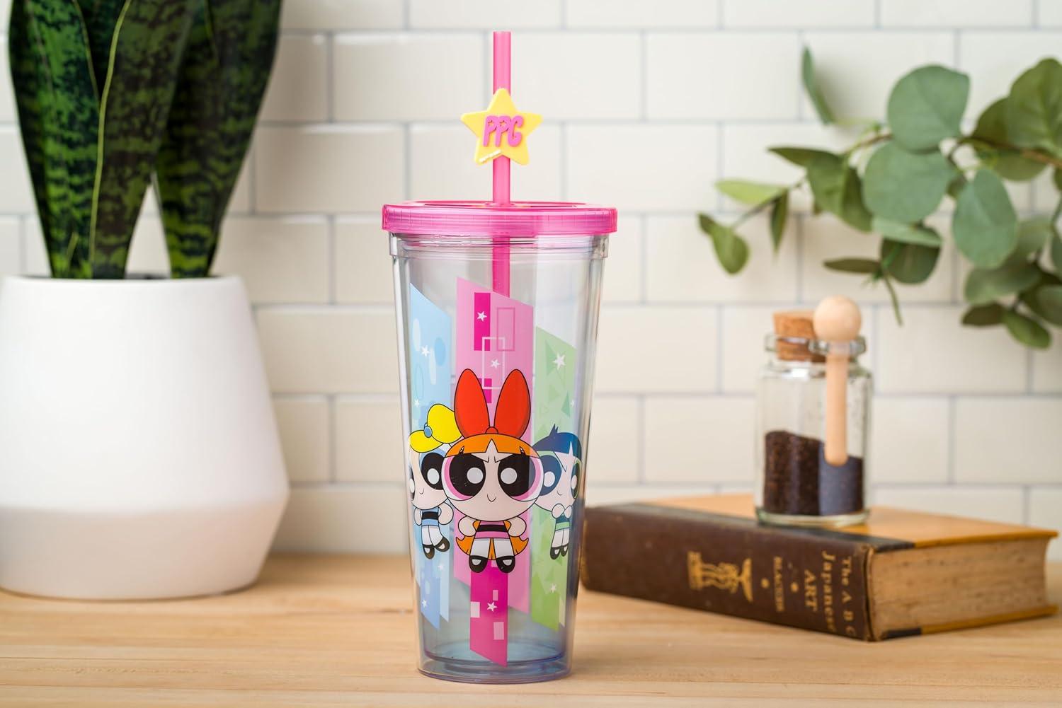 imageSilver Buffalo Sanrio Hello Kitty And Friends Featuring Kuromi and Little Twin Stars Plastic Cold Cup with Lid and Topper Straw 24 ouncesThe Powerpuff Girls New