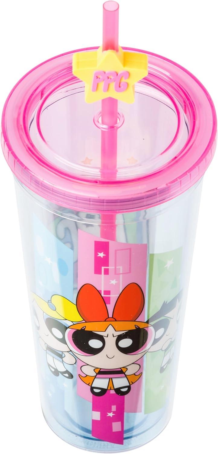 imageSilver Buffalo Sanrio Hello Kitty And Friends Featuring Kuromi and Little Twin Stars Plastic Cold Cup with Lid and Topper Straw 24 ouncesThe Powerpuff Girls New