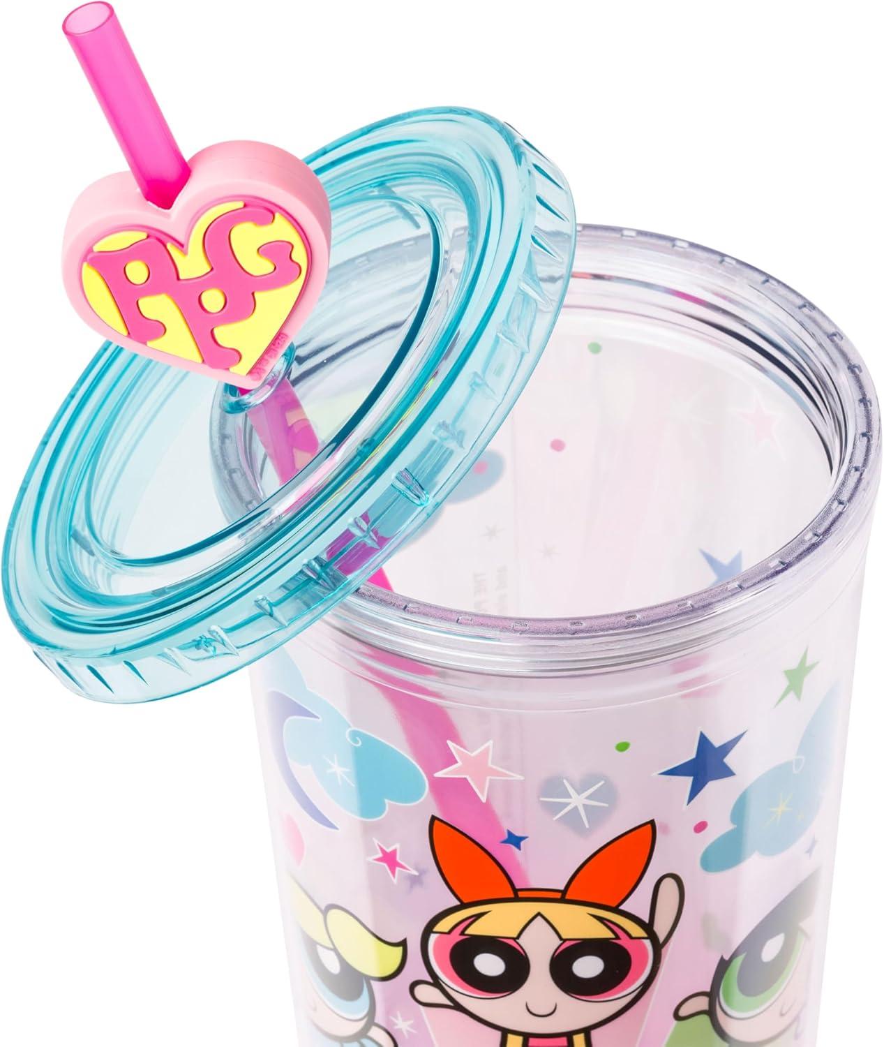 imageSilver Buffalo Sanrio Hello Kitty And Friends Featuring Kuromi and Little Twin Stars Plastic Cold Cup with Lid and Topper Straw 24 ouncesThe Powerpuff Girls Original