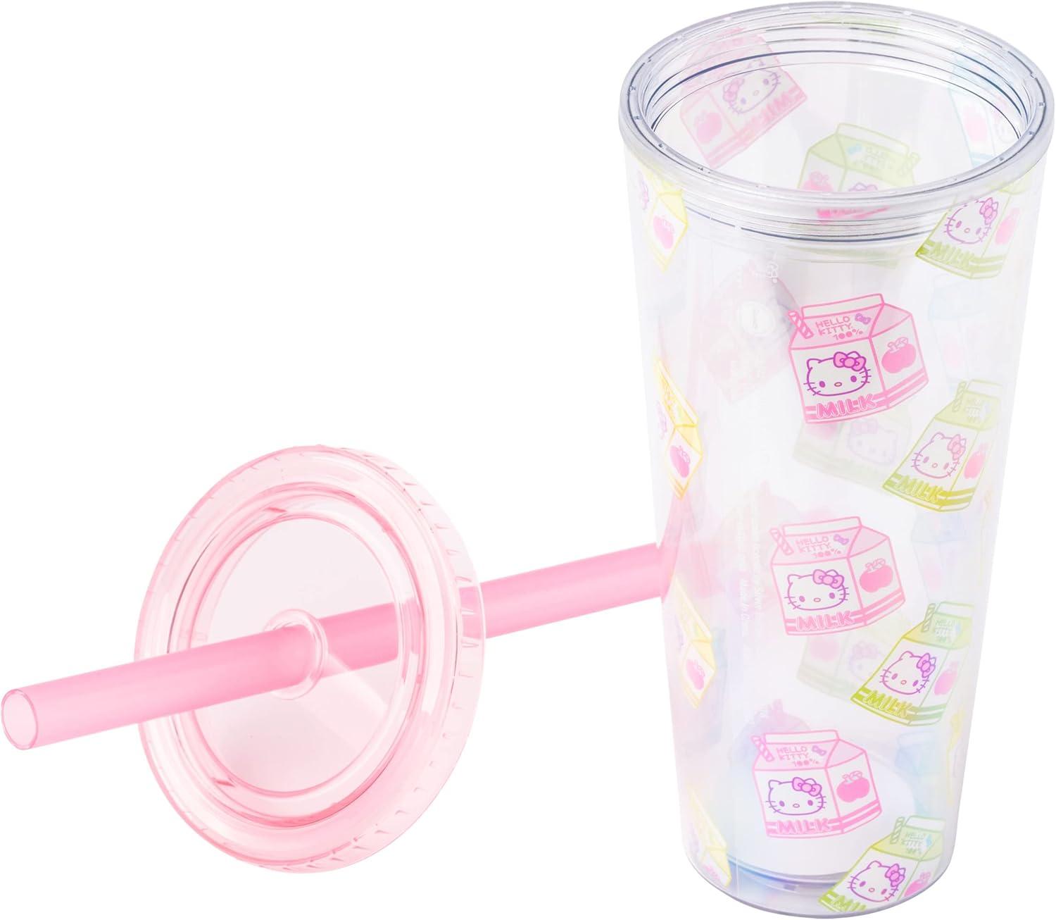 imageSilver Buffalo Sanrio Hello Kitty Milk Carton Pattern Plastic Boba Tumbler w Lid and Wide Straw 24 Ounces24oz Pack of 12