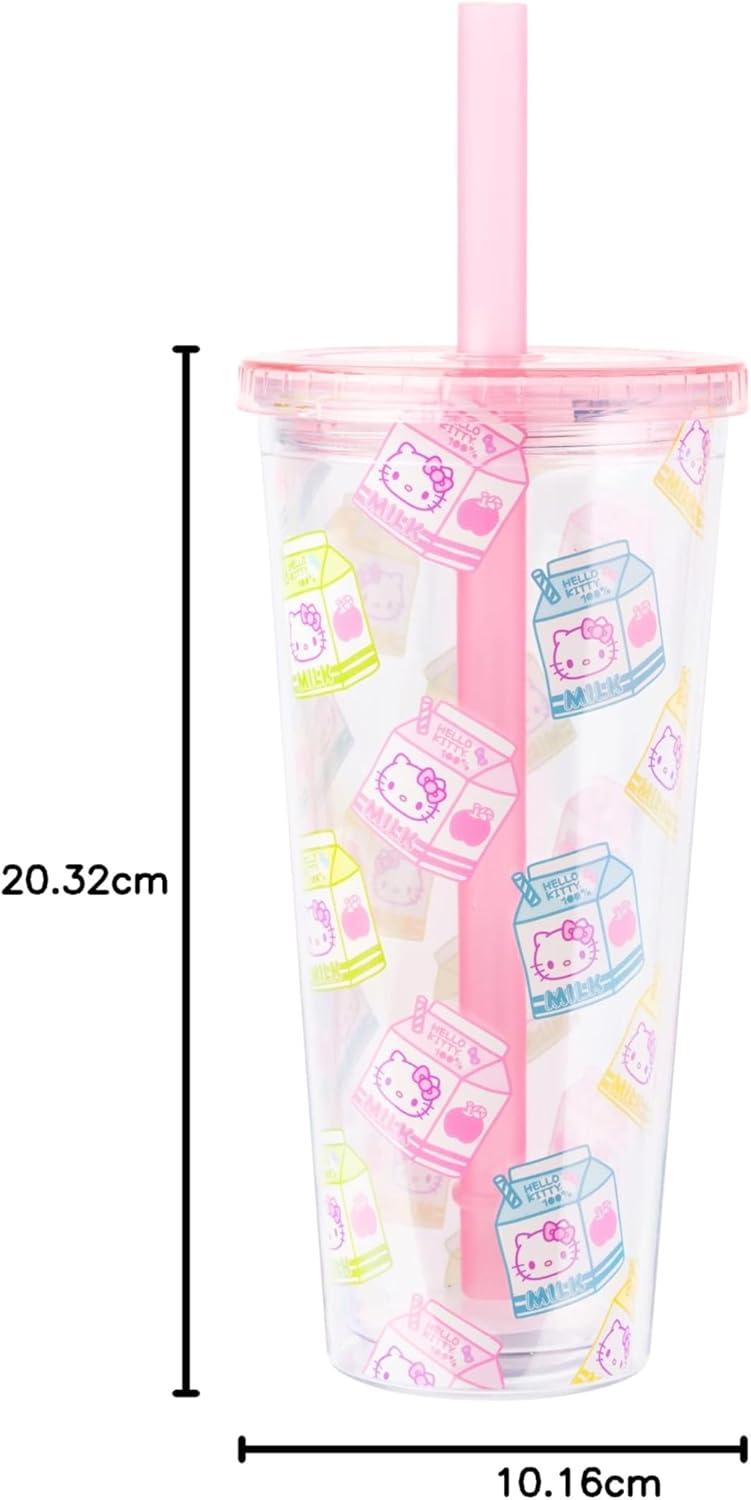 imageSilver Buffalo Sanrio Hello Kitty Milk Carton Pattern Plastic Boba Tumbler w Lid and Wide Straw 24 Ounces24oz Pack of 12