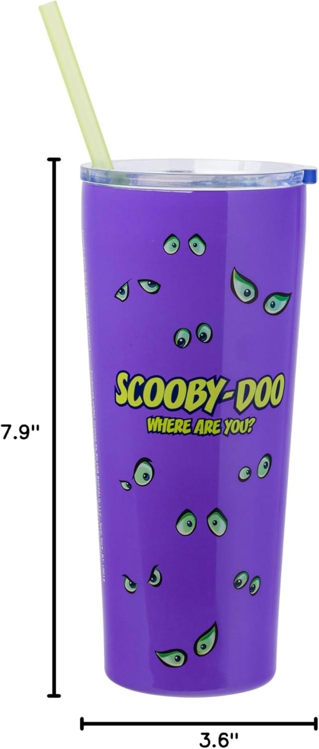 imageSilver Buffalo Scooby Doo Scared Shaggy Scooby Double Walled Stainless Steel Tumbler w Straw 20 OuncesScooby Doo