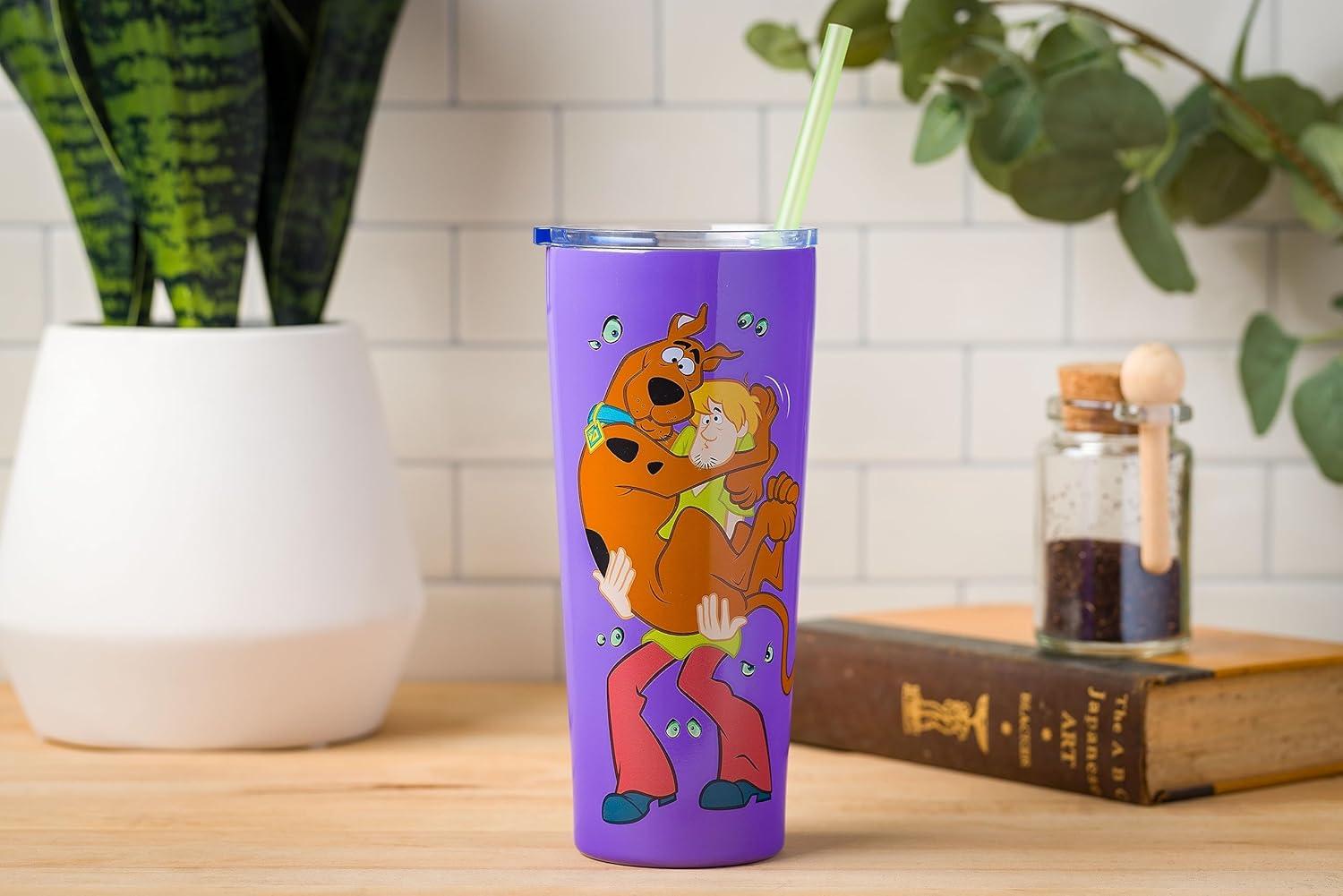 imageSilver Buffalo Scooby Doo Scared Shaggy Scooby Double Walled Stainless Steel Tumbler w Straw 20 OuncesScooby Doo