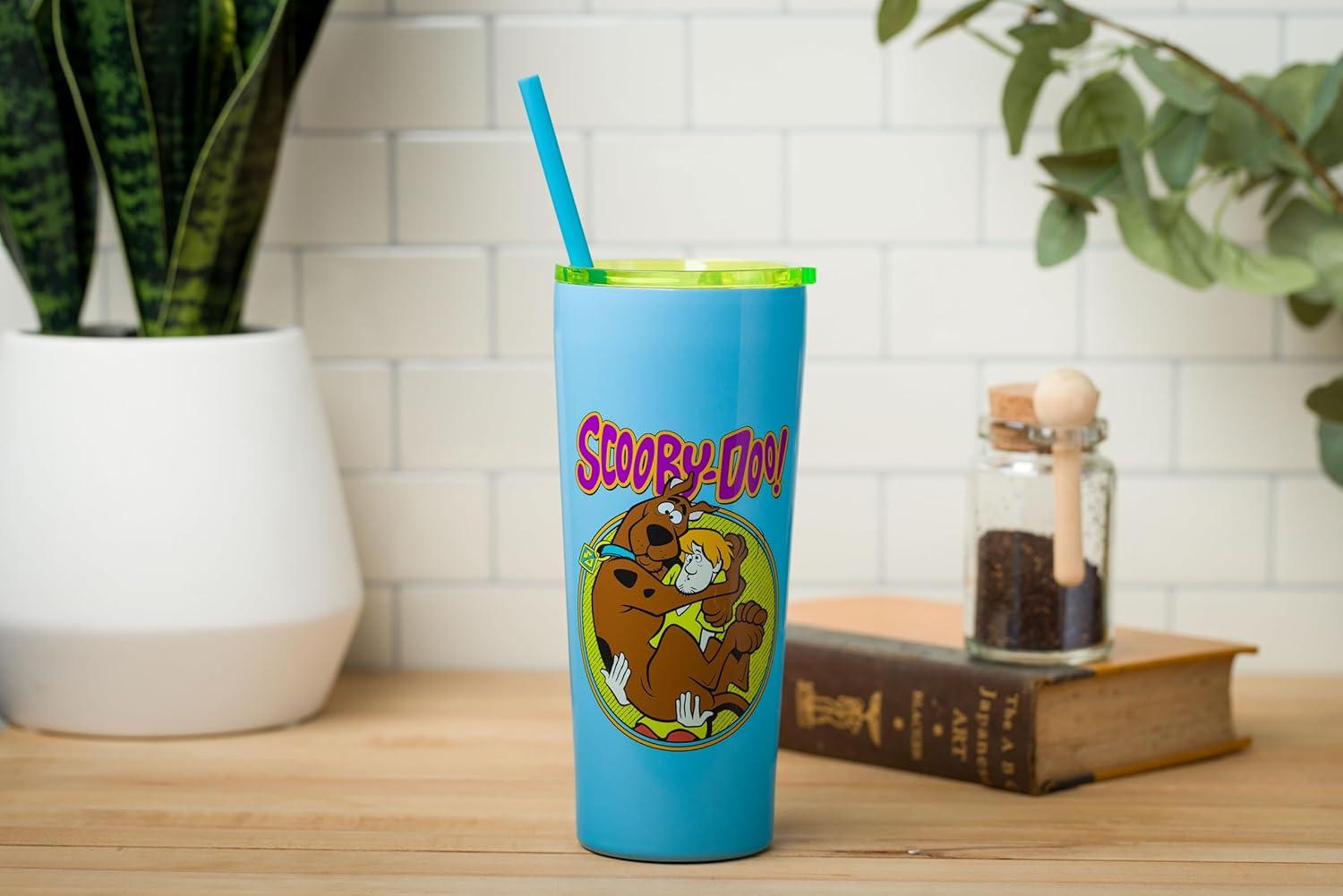 imageSilver Buffalo Scooby Doo Scared Shaggy Scooby Double Walled Stainless Steel Tumbler w Straw 20 OuncesScooby Doo Scared Shaggy