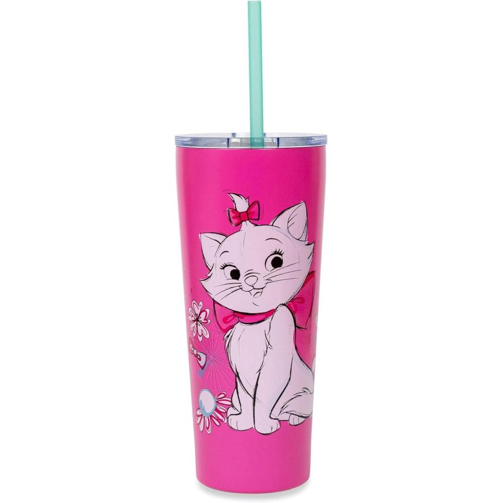 imageSilver Buffalo Aristocats Marie Doodle Flowers Double Walled Stainless Steel Tumbler w Straw 22 Ounces 1 Count Pack of 1