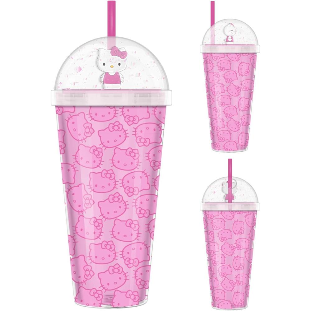 imageSilver Buffalo Disney Lilo and Stitch Aloha Tropical Leaves Pattern Dome Glitter Top Travel Tumbler 24 OuncesHello Kitty Faces