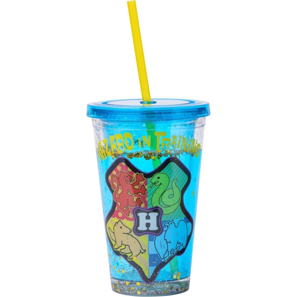 imageSilver Buffalo Harry Potter Chibi Crest Wizard in Training Plastic Snow Globe Cold Cup wLid and Straw 14 Ounces