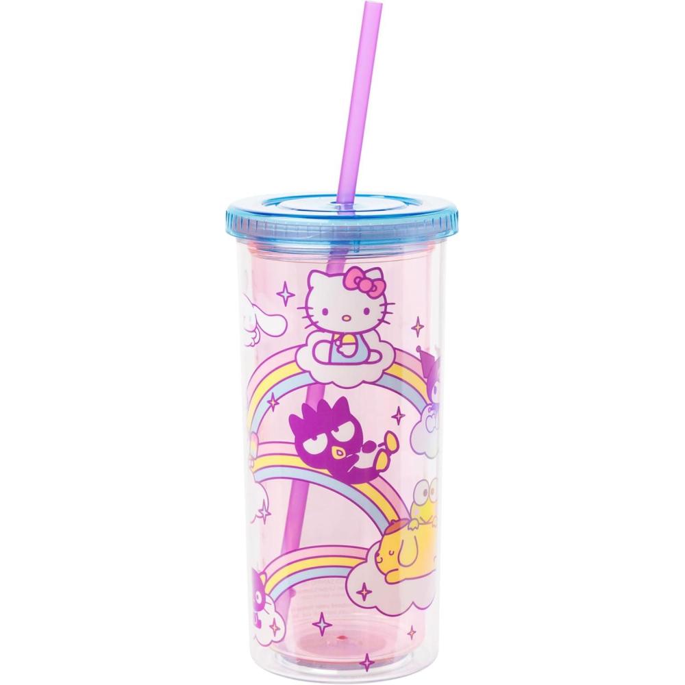 imageSilver Buffalo Hello Kitty Friends Rainbows and Clouds Plastic Tall Cold Cup with Lid and Straw 20 Ounces