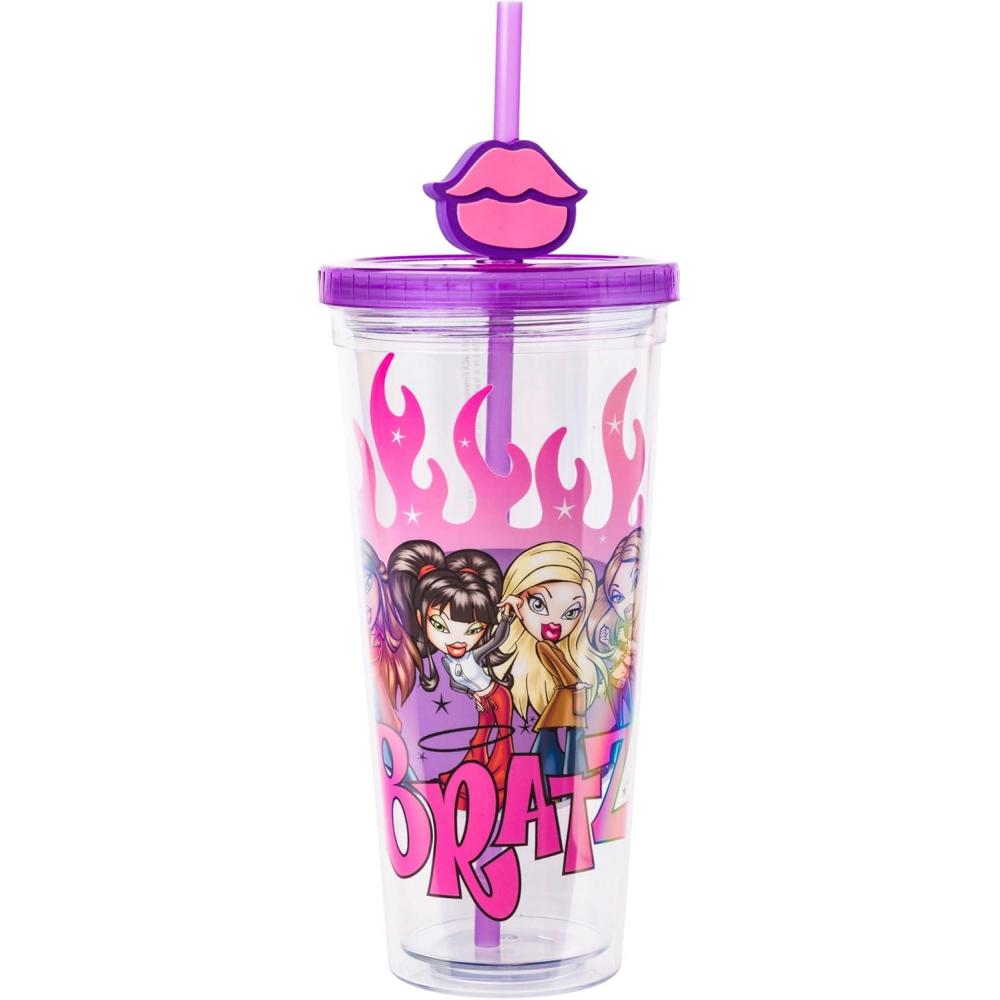 imageSilver Buffalo Sanrio Hello Kitty And Friends Featuring Kuromi and Little Twin Stars Plastic Cold Cup with Lid and Topper Straw 24 ouncesBratz Flames and Full Lips