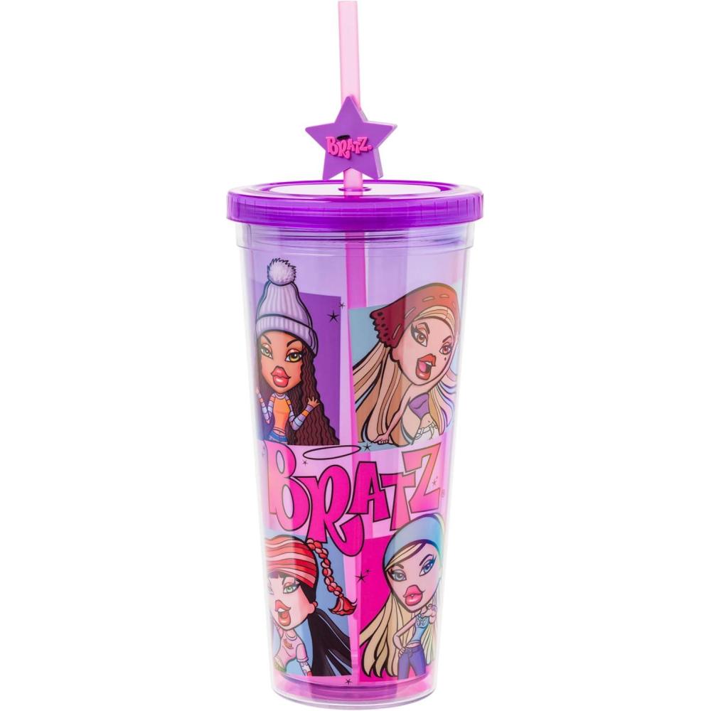 imageSilver Buffalo Sanrio Hello Kitty And Friends Featuring Kuromi and Little Twin Stars Plastic Cold Cup with Lid and Topper Straw 24 ouncesBratz Pink and Purple
