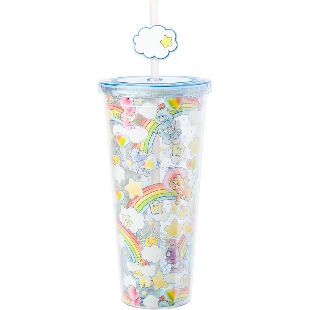 imageSilver Buffalo Sanrio Hello Kitty And Friends Featuring Kuromi and Little Twin Stars Plastic Cold Cup with Lid and Topper Straw 24 ouncesCare Bears Rainbow Watercolor