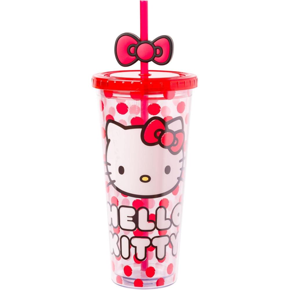 imageSilver Buffalo Sanrio Hello Kitty And Friends Featuring Kuromi and Little Twin Stars Plastic Cold Cup with Lid and Topper Straw 24 ouncesHello Kitty Bows and Red Polka Dots