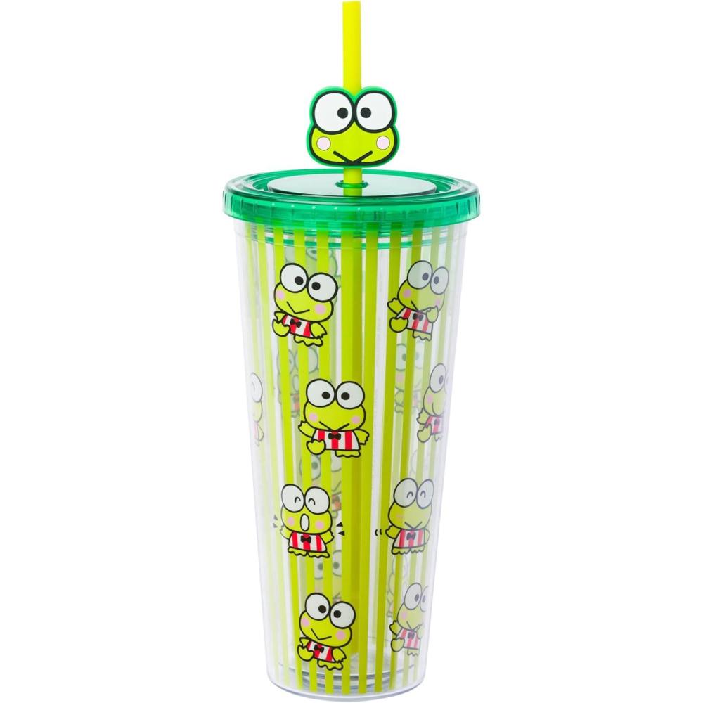 imageSilver Buffalo Sanrio Hello Kitty And Friends Featuring Kuromi and Little Twin Stars Plastic Cold Cup with Lid and Topper Straw 24 ouncesKeroppi