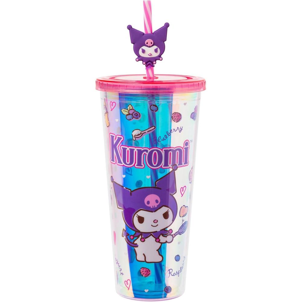 imageSilver Buffalo Sanrio Hello Kitty And Friends Featuring Kuromi and Little Twin Stars Plastic Cold Cup with Lid and Topper Straw 24 ouncesKuromi Iridescent