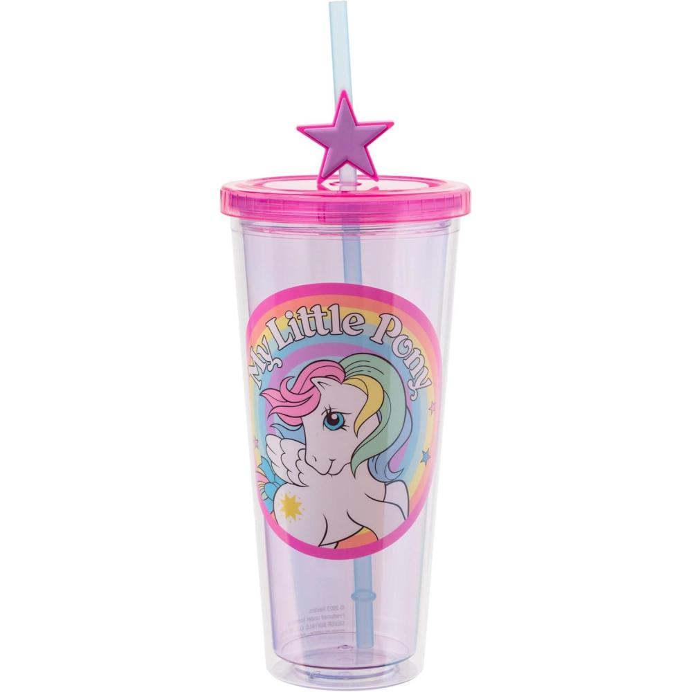 imageSilver Buffalo Sanrio Hello Kitty And Friends Featuring Kuromi and Little Twin Stars Plastic Cold Cup with Lid and Topper Straw 24 ouncesMy Little Pony Starshine