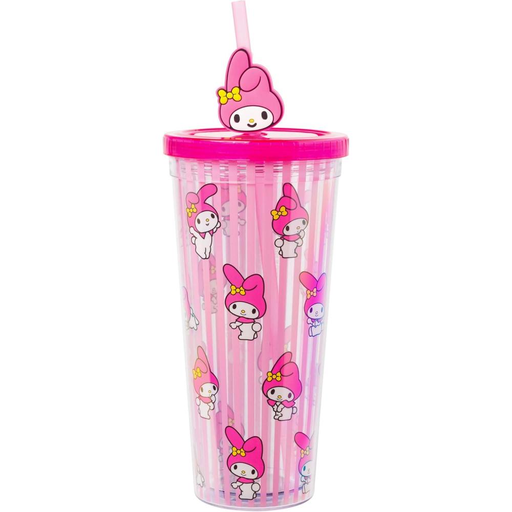 imageSilver Buffalo Sanrio Hello Kitty And Friends Featuring Kuromi and Little Twin Stars Plastic Cold Cup with Lid and Topper Straw 24 ouncesMy Melody