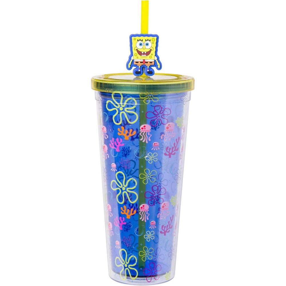imageSilver Buffalo Sanrio Hello Kitty And Friends Featuring Kuromi and Little Twin Stars Plastic Cold Cup with Lid and Topper Straw 24 ouncesSpongebob Squarepants Jumpin Jellyfish