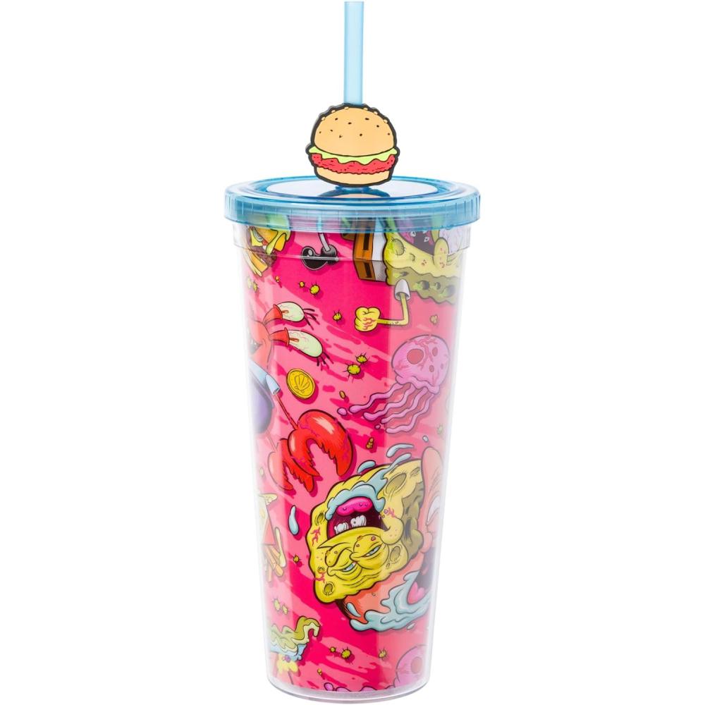 imageSilver Buffalo Sanrio Hello Kitty And Friends Featuring Kuromi and Little Twin Stars Plastic Cold Cup with Lid and Topper Straw 24 ouncesSpongebob Squarepants Trippy