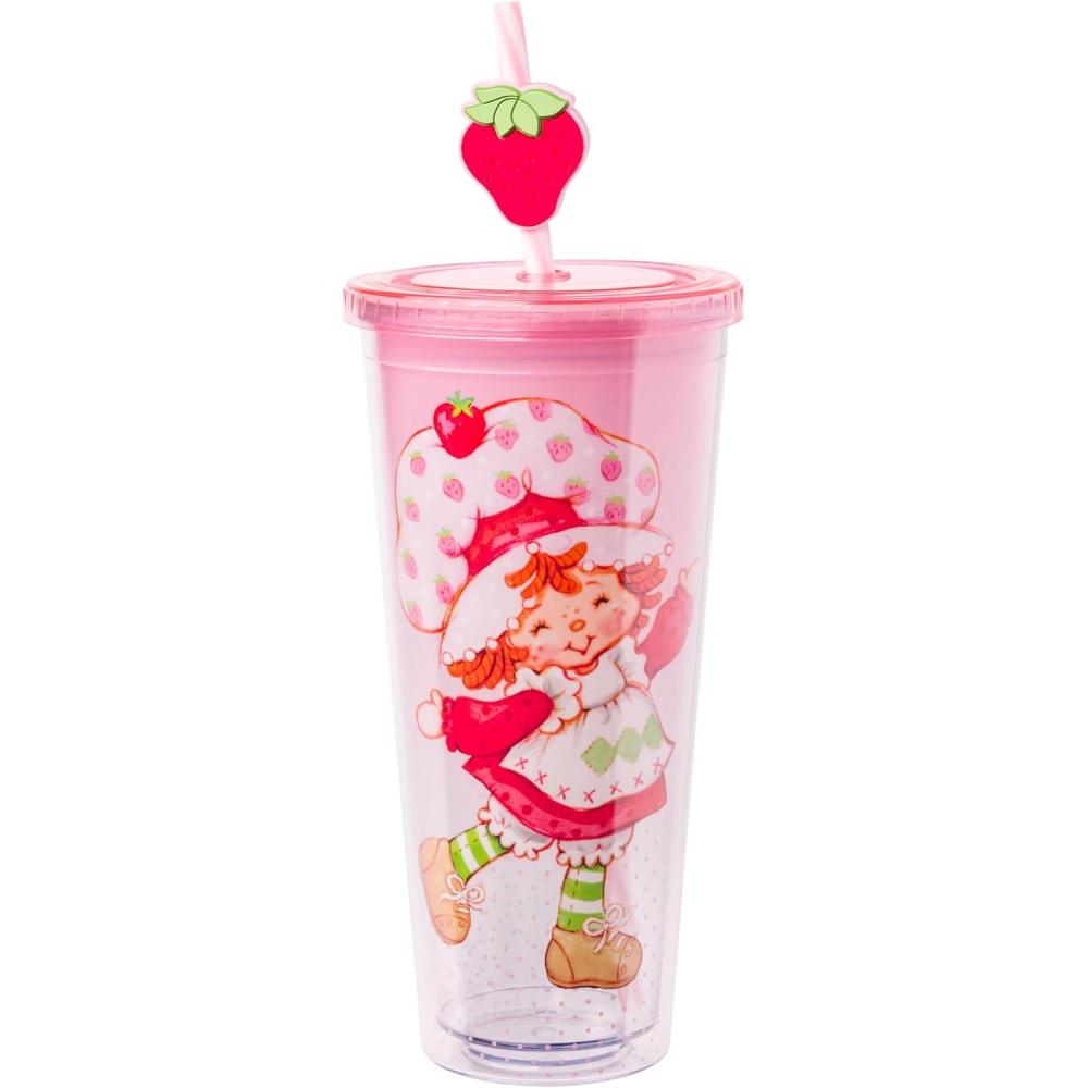imageSilver Buffalo Sanrio Hello Kitty And Friends Featuring Kuromi and Little Twin Stars Plastic Cold Cup with Lid and Topper Straw 24 ouncesStrawberry Shortcake Pink Polka Dot