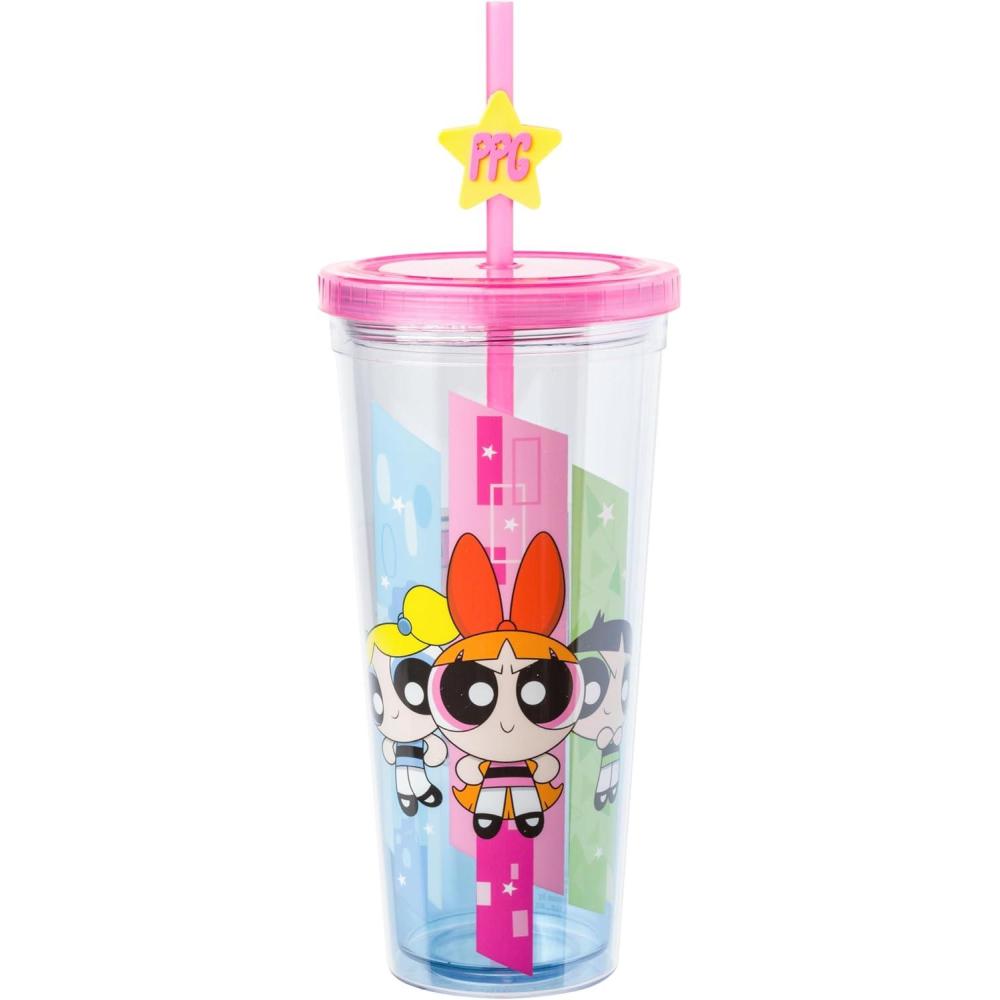 imageSilver Buffalo Sanrio Hello Kitty And Friends Featuring Kuromi and Little Twin Stars Plastic Cold Cup with Lid and Topper Straw 24 ouncesThe Powerpuff Girls New