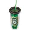 Silver Buffalo Harry Potter Slytherin Floral Crest Plastic Tall Cold Cup with Lid and Straw, 20 Ounces