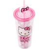 Silver Buffalo Sanrio Hello Kitty And Friends Featuring Kuromi and Little Twin Stars Plastic Cold Cup with Lid and Topper Straw, 24 ounces(Hello Kitty Bow and Pink Polka Dots)