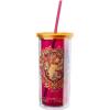 Silver Buffalo Harry Potter Gryffindor Floral Crest Plastic Tall Cold Cup with Lid and Straw, 20 Ounces