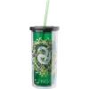 Silver Buffalo Harry Potter Slytherin Floral Crest Plastic Tall Cold Cup with Lid and Straw, 20 Ounces