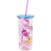 Silver Buffalo Hello Kitty Friends Rainbows and Clouds, Plastic Tall Cold Cup with Lid and Straw, 20 Ounces