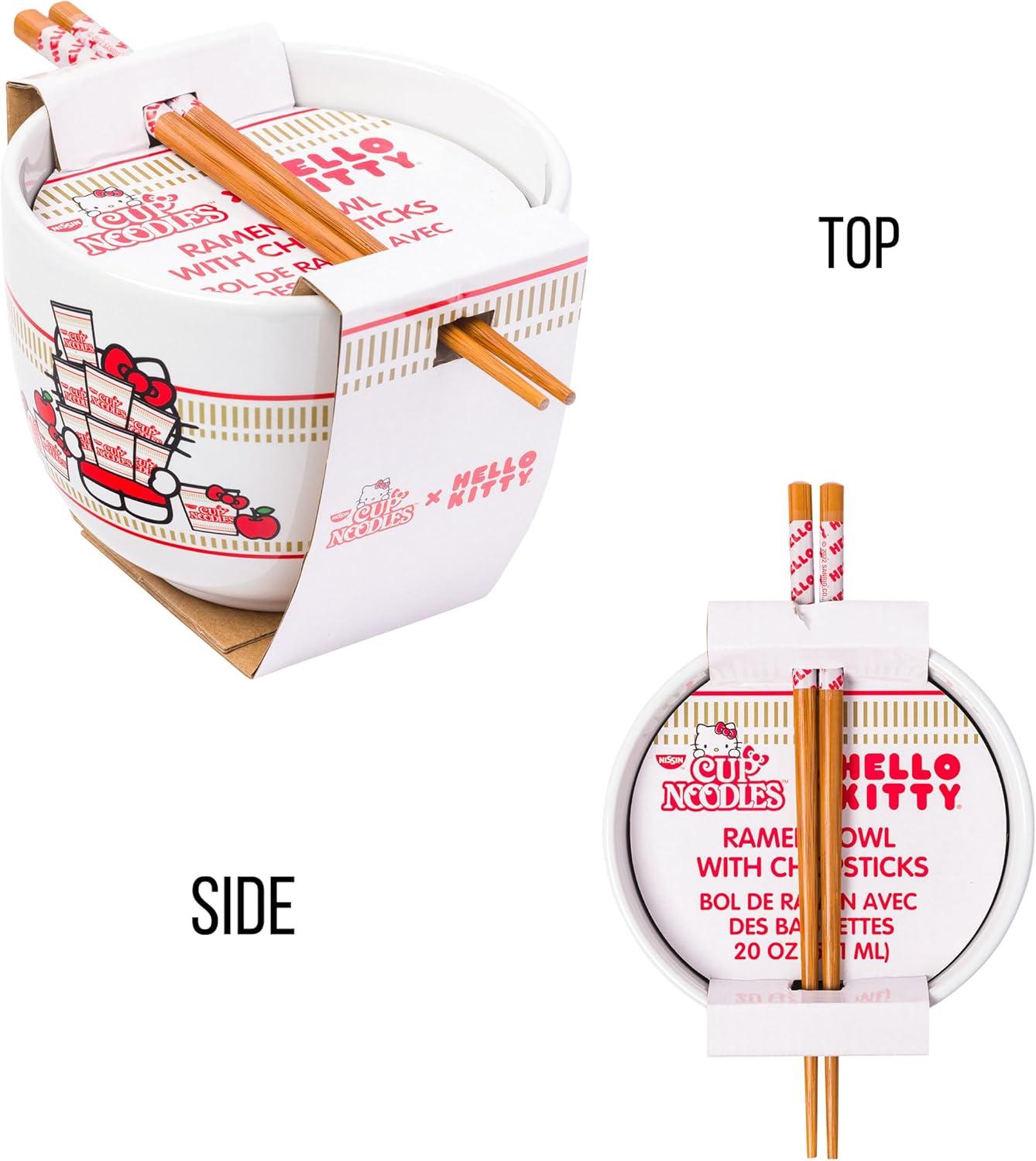 imageSilver Buffalo Hello Kitty Nissin Ceramic Ramen Bowl with Chopsticks 20 Ounces