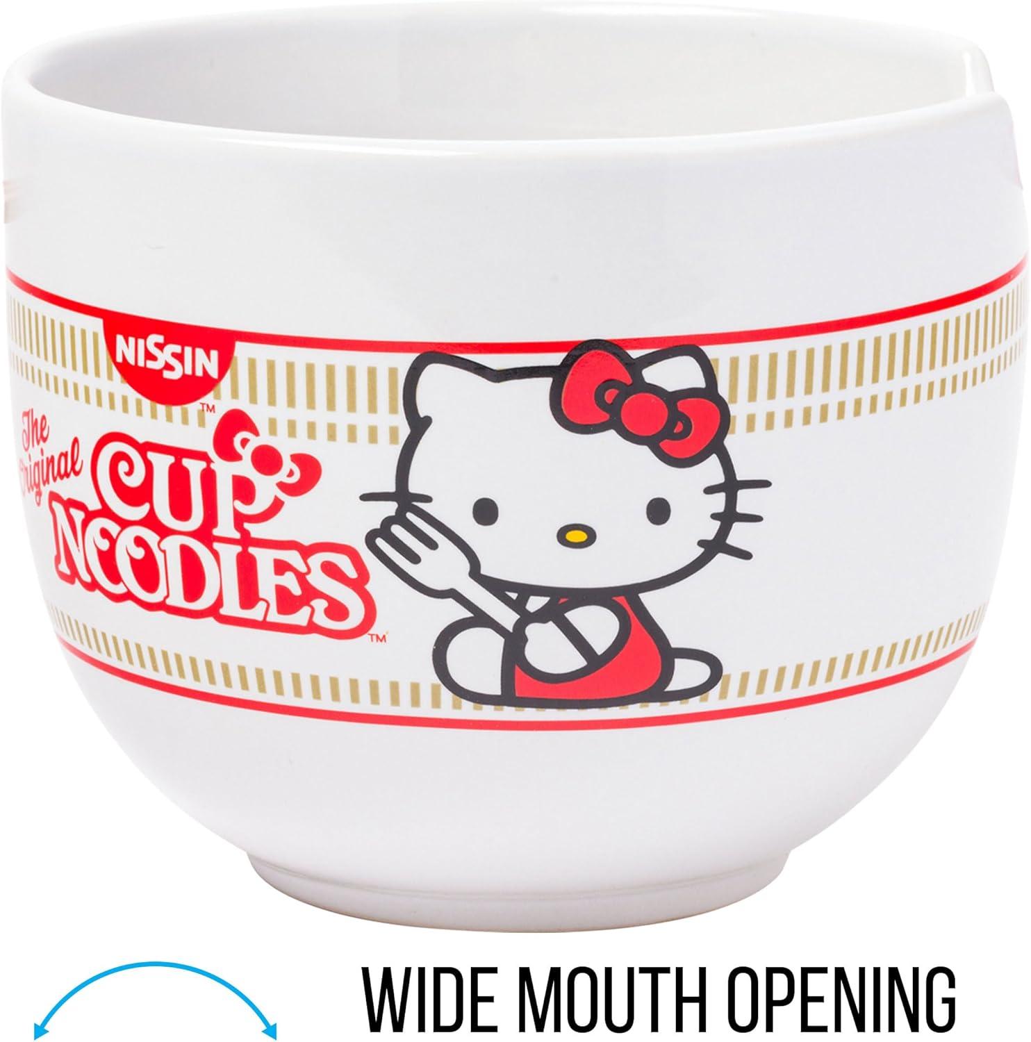 imageSilver Buffalo Hello Kitty Nissin Ceramic Ramen Bowl with Chopsticks 20 Ounces