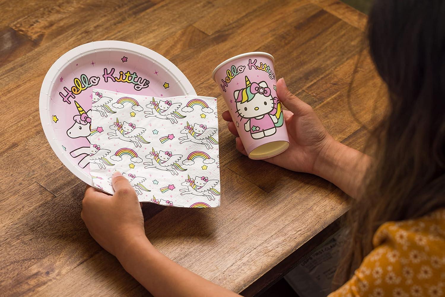imageSilver Buffalo Hello Kitty Unicorn Rainbow Toss Paper Plates Cups Napkins Party Pack Set 60 Piece